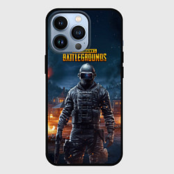 Чехол для iPhone 13 Pro PUBG персонаж в ночном городе, цвет: 3D-черный