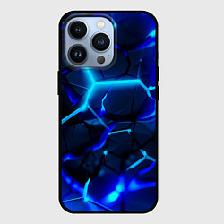 Чехол для iPhone 13 Pro Яркие голубые неоновые плиты в разломе, цвет: 3D-черный