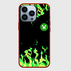 Чехол iPhone 13 Pro Minecraft green flame