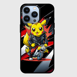Чехол для iPhone 13 Pro Пикачу байкер на мотоцикле, цвет: 3D-черный