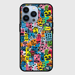 Чехол для iPhone 13 Pro Весёлые лица абстрактные, цвет: 3D-черный