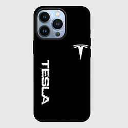 Чехол для iPhone 13 Pro Tesla logo white, цвет: 3D-черный