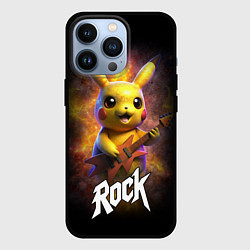 Чехол для iPhone 13 Pro Рок звезда Пикачу с электрогитарой, цвет: 3D-черный