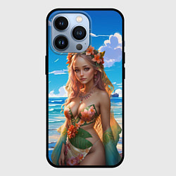 Чехол для iPhone 13 Pro Девушка на пляже в цветочном купальнике, цвет: 3D-черный