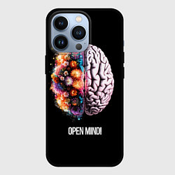 Чехол для iPhone 13 Pro Открой разум: мозг с цветами - Open mind, цвет: 3D-черный