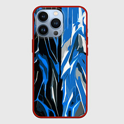 Чехол для iPhone 13 Pro Синяя абстракция на чёрно-белом фоне, цвет: 3D-красный