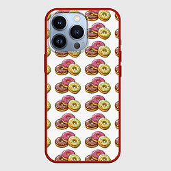Чехол для iPhone 13 Pro Пончики-фастфуд паттерн, цвет: 3D-красный