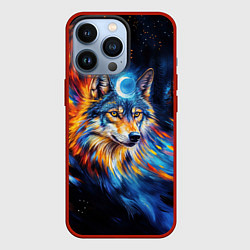 Чехол iPhone 13 Pro Волк и луна - импрессионизм