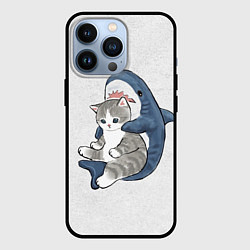 Чехол для iPhone 13 Pro Котик и акула зверушки мем, цвет: 3D-черный