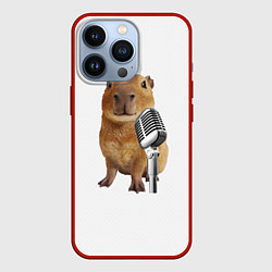 Чехол для iPhone 13 Pro Капибара с микрофоном мем, цвет: 3D-красный