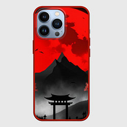Чехол для iPhone 13 Pro Черная гора Японии на закате, цвет: 3D-красный