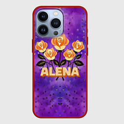 Чехол для iPhone 13 Pro Алена желтые розы на фиолетовом, цвет: 3D-красный