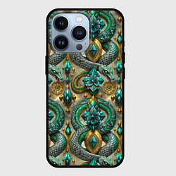 Чехол для iPhone 13 Pro Паттерн зеленые темные змеи, цвет: 3D-черный