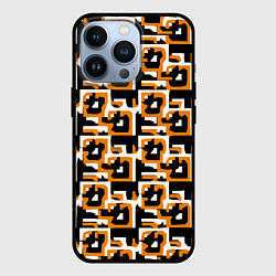 Чехол для iPhone 13 Pro Бело-оранжевые фигуры на чёрном фоне, цвет: 3D-черный