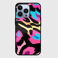 Чехол для iPhone 13 Pro Пятна леопарда цветные, цвет: 3D-черный