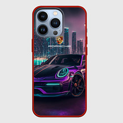 Чехол для iPhone 13 Pro Porshe night city, цвет: 3D-красный