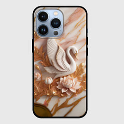 Чехол для iPhone 13 Pro Фарфоровый лебедь и лотос на розовом мраморе, цвет: 3D-черный