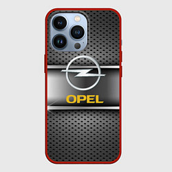 Чехол для iPhone 13 Pro Opel carbon metal steel, цвет: 3D-красный