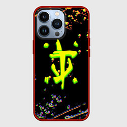 Чехол для iPhone 13 Pro Doom кислотное лого глитч, цвет: 3D-красный