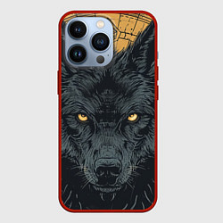 Чехол для iPhone 13 Pro Черный волк, цвет: 3D-красный