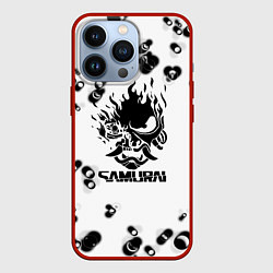 Чехол для iPhone 13 Pro Samurai черные краски текстура, цвет: 3D-красный