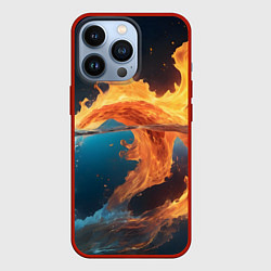 Чехол для iPhone 13 Pro Вода и огонь, цвет: 3D-красный