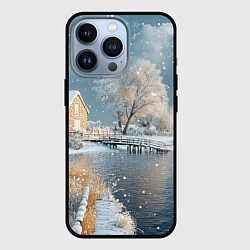 Чехол для iPhone 13 Pro Зимнее озеро пейзаж, цвет: 3D-черный