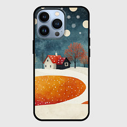Чехол для iPhone 13 Pro Зимнее снежное поле и домик, цвет: 3D-черный