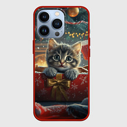 Чехол для iPhone 13 Pro Новогодний котенок в подарках, цвет: 3D-красный