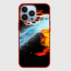 Чехол для iPhone 13 Pro Огонь и вода столкновение, цвет: 3D-красный