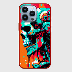 Чехол для iPhone 13 Pro Cyber skull sketch - ai art fantasy, цвет: 3D-красный