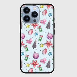 Чехол для iPhone 13 Pro Новогодний фон, цвет: 3D-черный