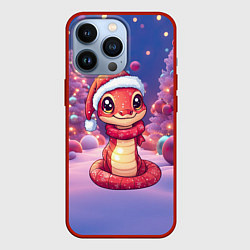 Чехол для iPhone 13 Pro Новогодняя змейка и снежный лес, цвет: 3D-красный