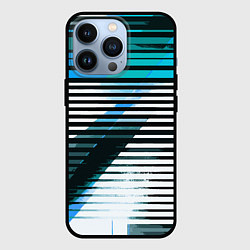 Чехол для iPhone 13 Pro Сине-чёрные полосы на белом фоне, цвет: 3D-черный