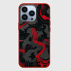Чехол iPhone 13 Pro Камуфляж черный в красную полоску