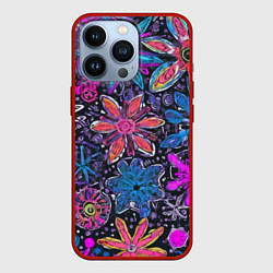 Чехол для iPhone 13 Pro Неоновые абстрактные снежинки, цвет: 3D-красный