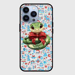 Чехол для iPhone 13 Pro Змейка с красным бантиком, цвет: 3D-черный