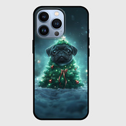 Чехол для iPhone 13 Pro Черный мопс - елка, цвет: 3D-черный