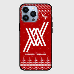 Чехол для iPhone 13 Pro Новогодний Darling in the FranXX с оленями, цвет: 3D-черный