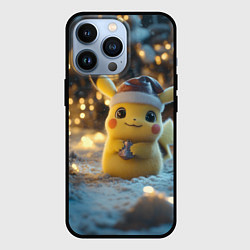 Чехол для iPhone 13 Pro Радостный новогодний Пикачу, цвет: 3D-черный