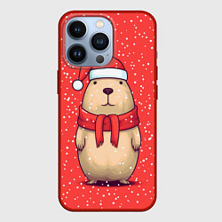 Чехол для iPhone 13 Pro Милая рождественская капибапра, цвет: 3D-красный