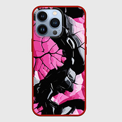 Чехол для iPhone 13 Pro Чёрные линии на чёрно-розовом фоне, цвет: 3D-красный