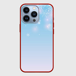 Чехол для iPhone 13 Pro Зимний градиент со снежинками, цвет: 3D-красный