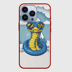 Чехол для iPhone 13 Pro Синяя змея в очках, цвет: 3D-красный
