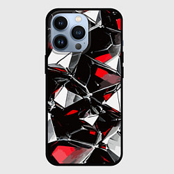 Чехол iPhone 13 Pro Красно-белый паттерн на чёрном фоне