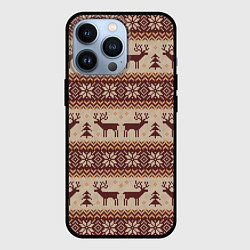 Чехол для iPhone 13 Pro Вязаный скандинавский орнамент с оленями, цвет: 3D-черный