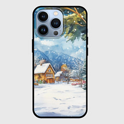Чехол для iPhone 13 Pro Новогодний пейзаж - домики, цвет: 3D-черный