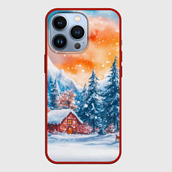 Чехол для iPhone 13 Pro Новогодний зимний пейзаж, цвет: 3D-красный