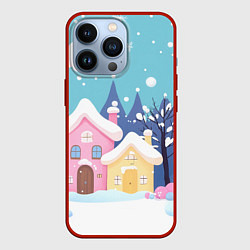 Чехол для iPhone 13 Pro Новогодние милые домики, цвет: 3D-красный