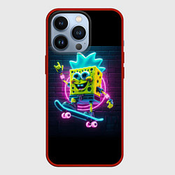 Чехол для iPhone 13 Pro Sponge Bob on a skateboard - ai art fantasy, цвет: 3D-красный